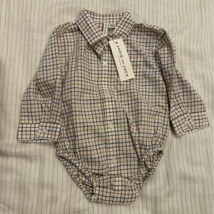 Janie and Jack Beige and Navy Plaid Button-Down Shirt